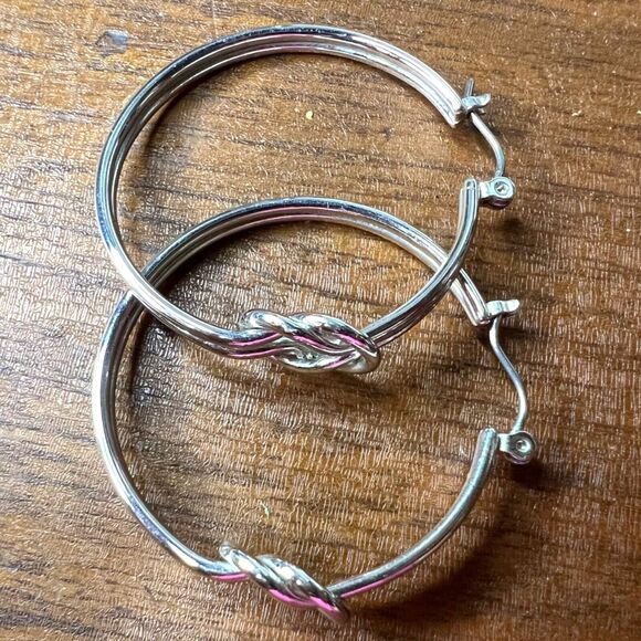Womens Double Strand Metal Hoop Fashion Earrings Silver - Picture 2 of 7